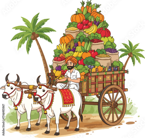 bullock cart vector illustration on white background