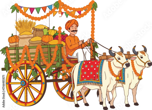 bullock cart vector illustration on white background