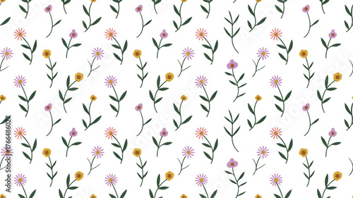 Delicate watercolor wildflowers pattern with soft pastel colors on a white background
