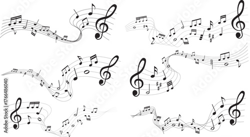 collection of sheet music illustrations - musical notes melody