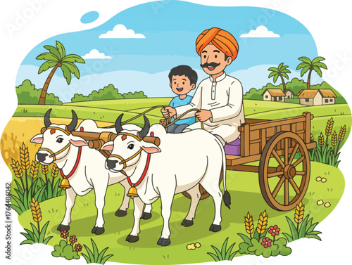 bullock cart vector illustration on white background