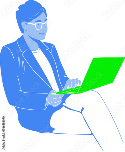 A man is sitting and working on a computer.