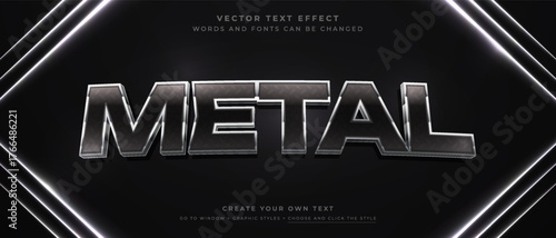 Metal text effect on dark background with bright neon diamond frame