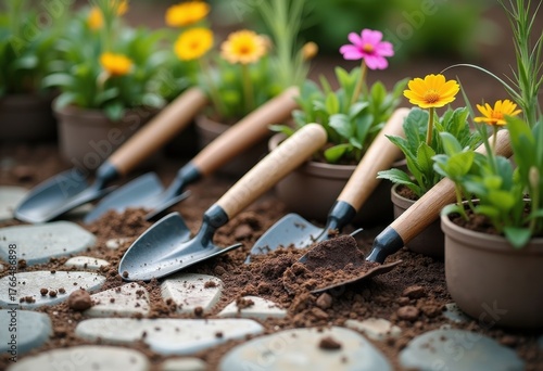 Vibrant Spring Garden Preparation Tools Ready for Planting Fresh Organics