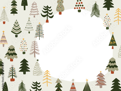 CHRISTMAS TREE template frame cute hand drawn blank illustration simple drawing decorative doodle kiddy placeholder card design
