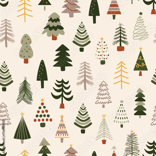 CHRISTMAS TREE seamless pattern cute background hand drawn illustration simple drawing decorative doodle kiddy wallpaper repeat tile design