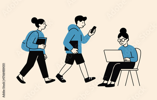 Student activities in school. Back to School Classroom Welcome Scene.