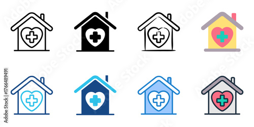Home healthcare icon set multiple style collection 
