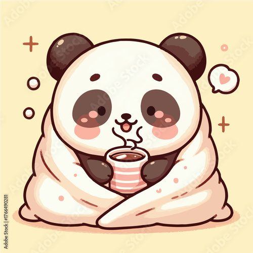 Kawaii Panda Wrapped in Blanket – Cute Cozy Animal Vector Illustration