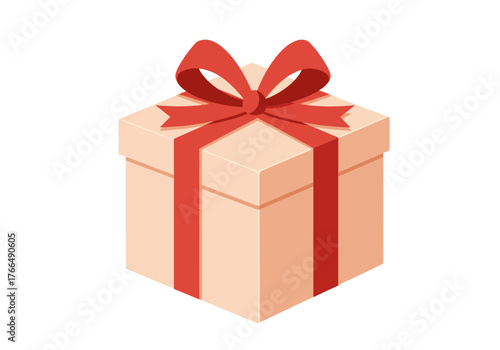 Isometric Gift Box with Red Ribbon and Bow.