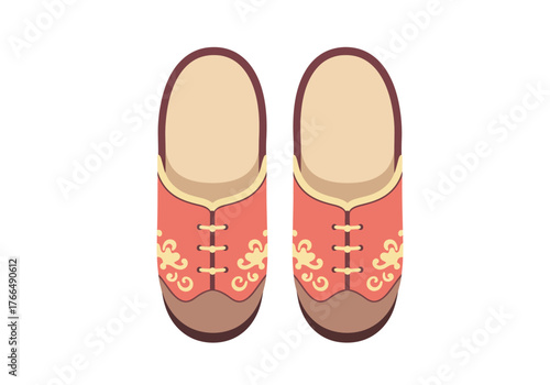 Elegant Pair of Embroidered Chinese Shoes Illustration.
