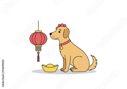 Golden Retriever Celebrating Chinese New Year with Lantern.