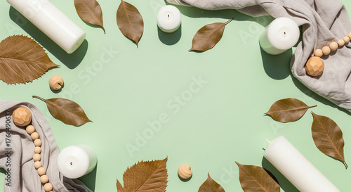 Minimalist flatlay with natural textures and green pastel tones for New Year 2026