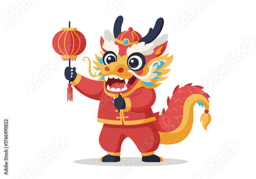 Chinese Dragon Dance with Lantern for Lunar New Year.