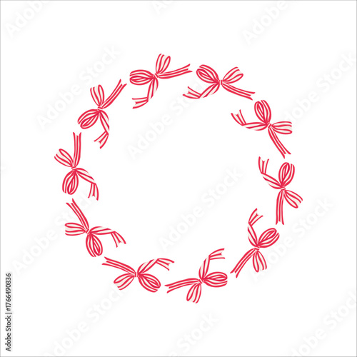 Bow wreath Christmas decor Vector illustration Striped bow