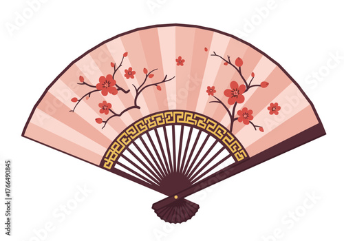 Elegant Japanese Fan with Cherry Blossom Design.