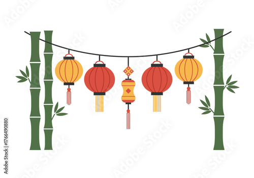 Chinese Lanterns and Bamboo Decoration for Celebrations.