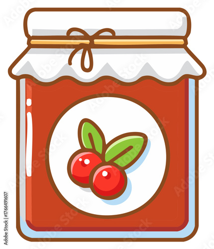 Cute cartoon jar of sweet berry jam with a charming fruit label