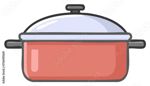 Red cooking pot illustration with lid and handles
