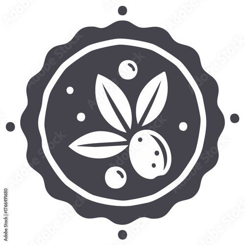 Stylized olive branch symbol inside decorative scalloped frame element for logo or insignia