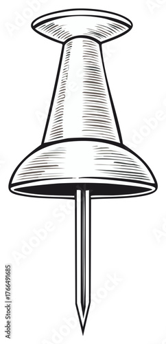 Engraved style pushpin illustration office supply for memo boards and important reminders
