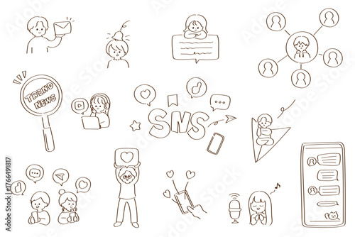 線画のSNS関連いたずら書きのセット