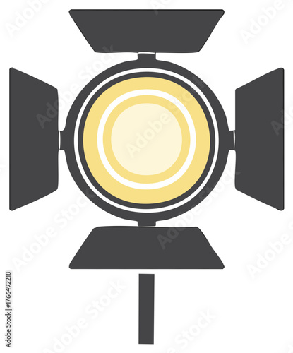 Vector Illustration of Studio Lighting Equipment with Focus Lens and Adjustable Barn Doors