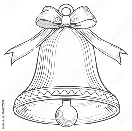 Hand Drawn Christmas Bell Ornament with Ribbon and Bow Decoration