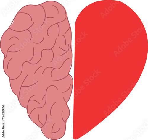 Human Brain and Heart Split Symbolizing Logic Emotion