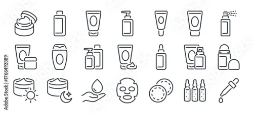 Fototapeta samoprzylepna Skincare product editable stroke outline icons set isolated on white background flat vector illustration. Pixel perfect. 64 x 64. 
