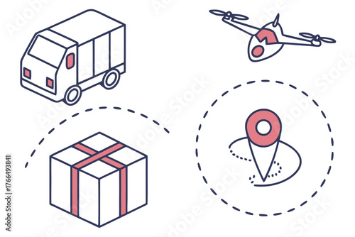 Drone delivery service with truck and package