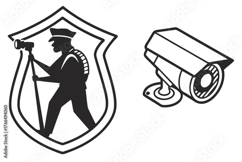 Security guard with camera inside shield and camera