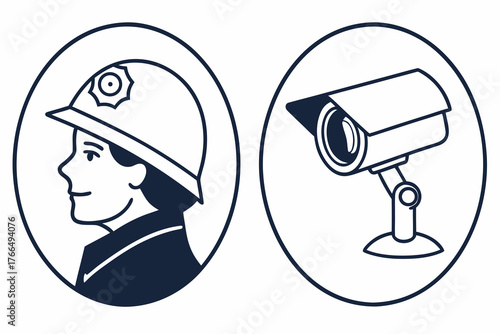 Security guard and surveillance camera icons