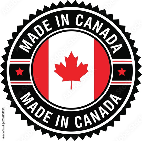 Scalable vector emblem illustrating canadian origin and quality product stamp