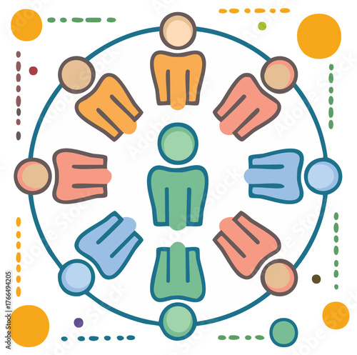 Diverse people gathered in a circle representing teamwork and community connection