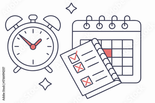 Alarm clock, calendar and checklist