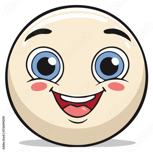 Joyful cartoon smiley face with big blue eyes and a wide happy grin