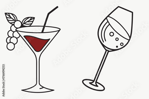 Cocktail glass with grapes and wine glass