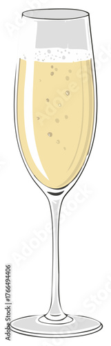 Elegant champagne flute glass with sparkling golden wine and effervescent bubbles ready for celebration