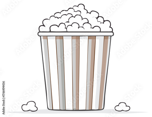 Illustration of Striped Tub Overflowing with Popcorn, Cartoon Style