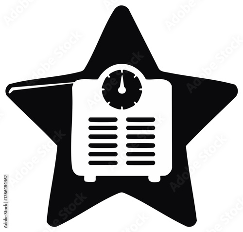 Scales and star shape graphic in black and white