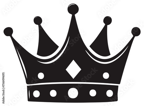 Simple black royal crown silhouette graphic. Vector icon of a king or queen symbolizing power and luxury.