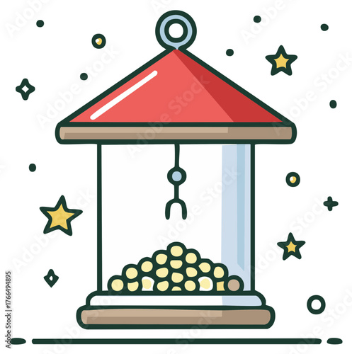 Playful Claw Crane Arcade Game with Yellow Prizes and Stars Cartoon Illustration
