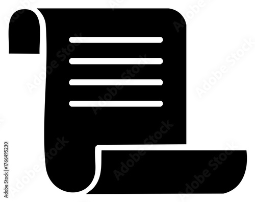 Ancient paper scroll or historical manuscript with text lines glyph icon