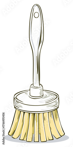 Illustration of a scrub brush with handle for cleaning and washing floors or surfaces