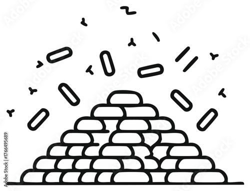 Conceptual line art of immune system defense with antibody and bacteria icons over a protective barrier