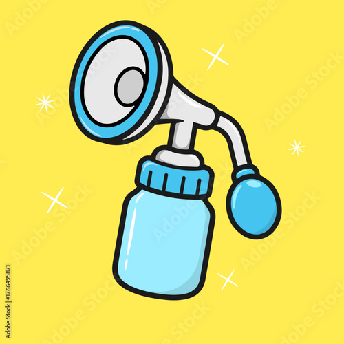 Modern, clinical illustration icon of a manual or electric breast pump, a maternal health vector asset.