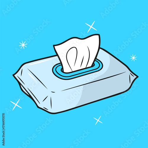 Simple, hygiene vector icon illustration of a disposable wet wipe pack, essential baby care asset.