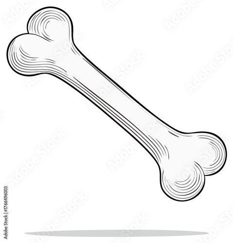 Cartoon Bone Graphic with Detailed Lines for Veterinary or Medical Designs, Pet Supplies