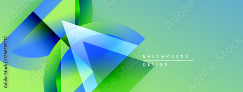 Abstract geometric shapes blend vibrant blues, greens, yellows. Modern design suggests dynamic movement, fresh energy. Background text reads background design.